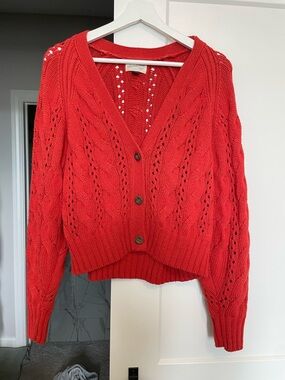 Universal Thread Coral-Red Cable Knit Button Cardigan